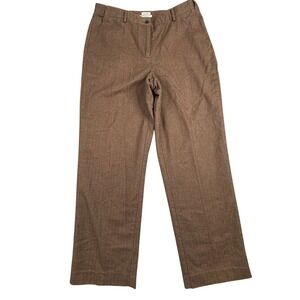 LL Bean Women Brown Herringbone Classic Fit Cotton Trousers Pants Size 14‎ MT